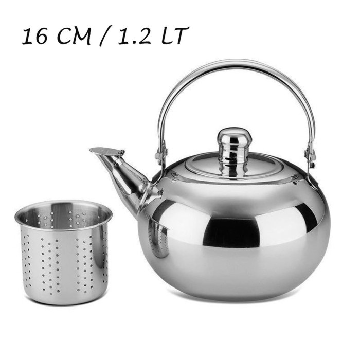 Teko Bulat Stainless Dengan Saringan 1.2L Tea Pot Ceret Air Panas Teh Teapot Tea Pot Coffee Kettle