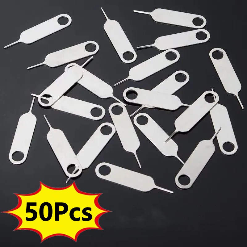 50pcs Pin Jarum Pembuka Sim Card Handphone Universal Bahan Stainless Steel