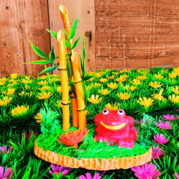 hiasan aquarium kodok dan bambu, dekorasi aquarium kodok dan bambu, hiasan aquarium katak dan bambu,