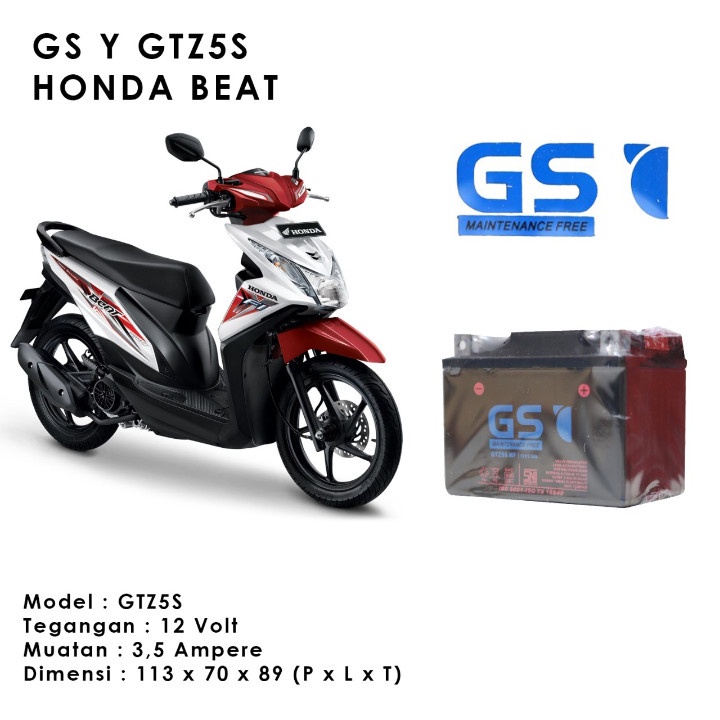 Aki Accu GS GTZ5S 12V 12 Volt 3,5Ah Aki Kering Mobil Motor Beat Mio F1 Blade Revo Vixion Verza