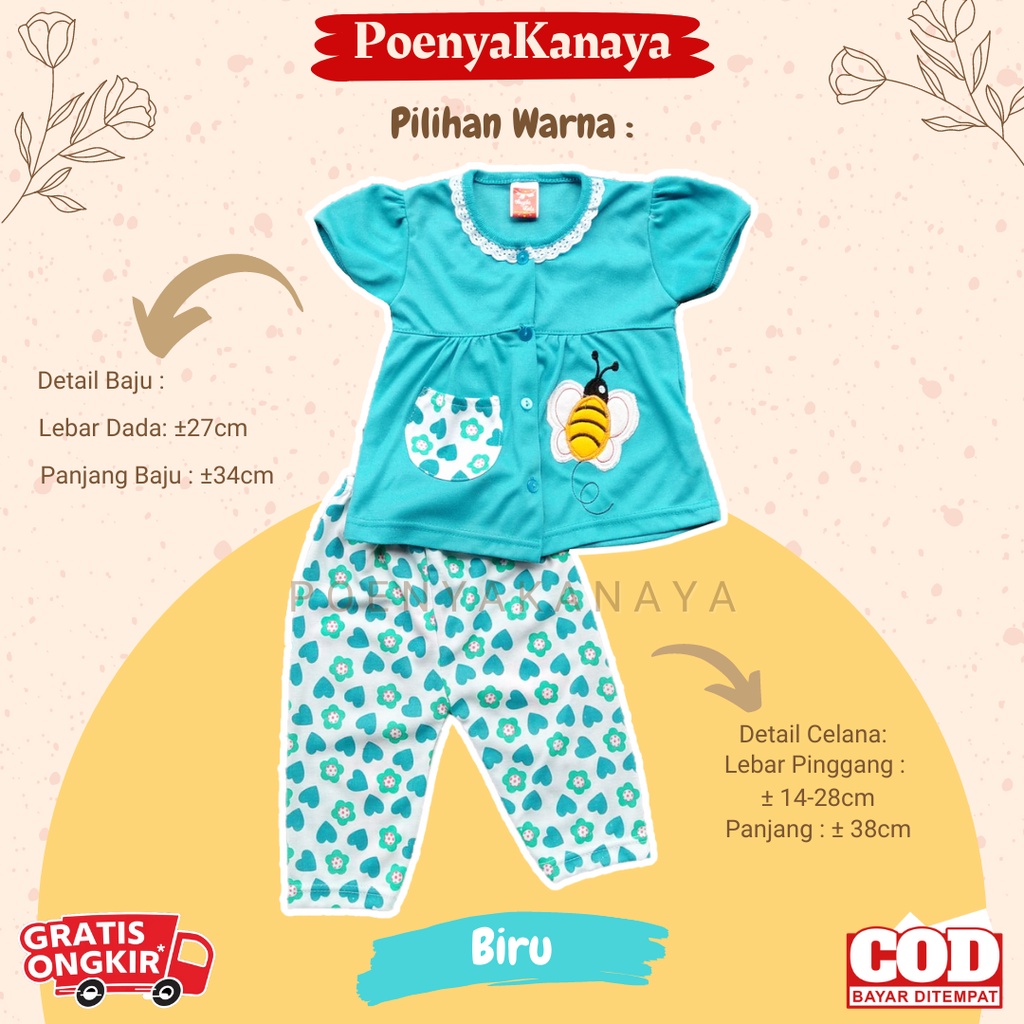 Setelan Baju Bayi Piyama Bayi Pendek Perempuan LEBAH BORDIR Angela Kids Size 6-18 Bulan SPY29