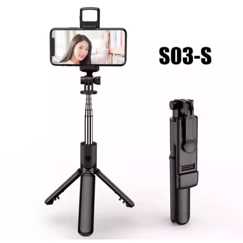 Tripod Tongsis Led Bluetooth S03S Tongsis Selfie Stick Remote Control Super Bright 3IN1 Tongsis Bluetooth LED EDITION SUPER BRIGH