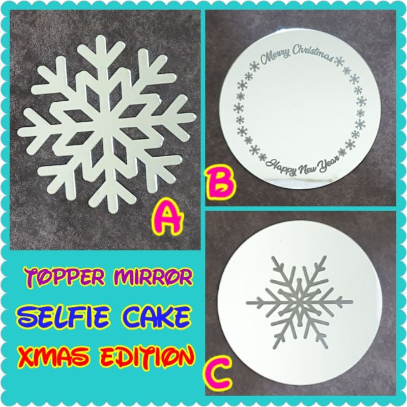 Topper Selfie Cake Christmas Edition Mirror hiasan kue Natal