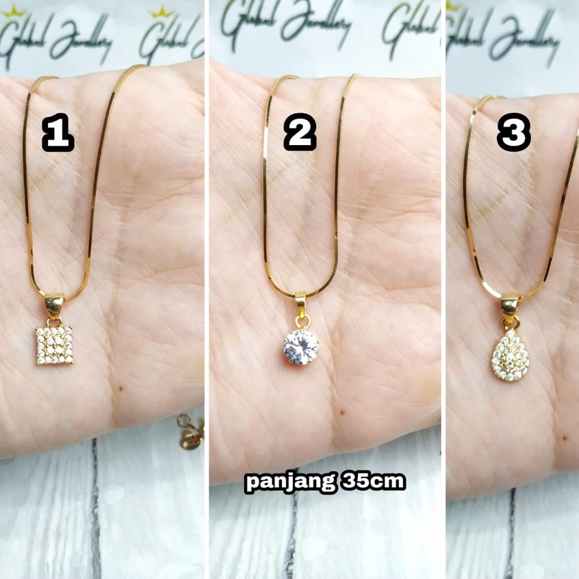KALUNG SET LIONTIN PANJANG 35 CM GOLD PERAK ASLI S925 GLOBAL JEWELLERY CK039