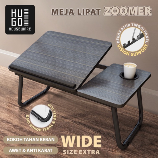 Promo HUGO Meja Laptop Lipat Foldable Desk Zoomer Belajar Serbaguna - Walnut Diskon