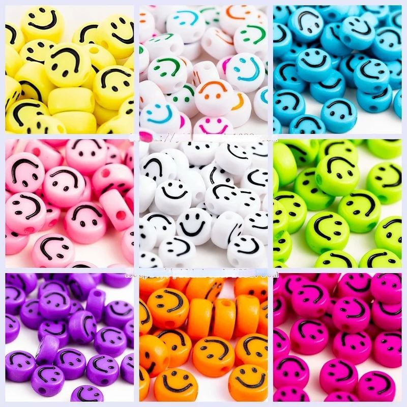 (100 Pc)Manik Manik Smile Bulat Pipih Mote Emoji Smile Bentuk Bulat Bahan Craft Diy Ukuran 6mm