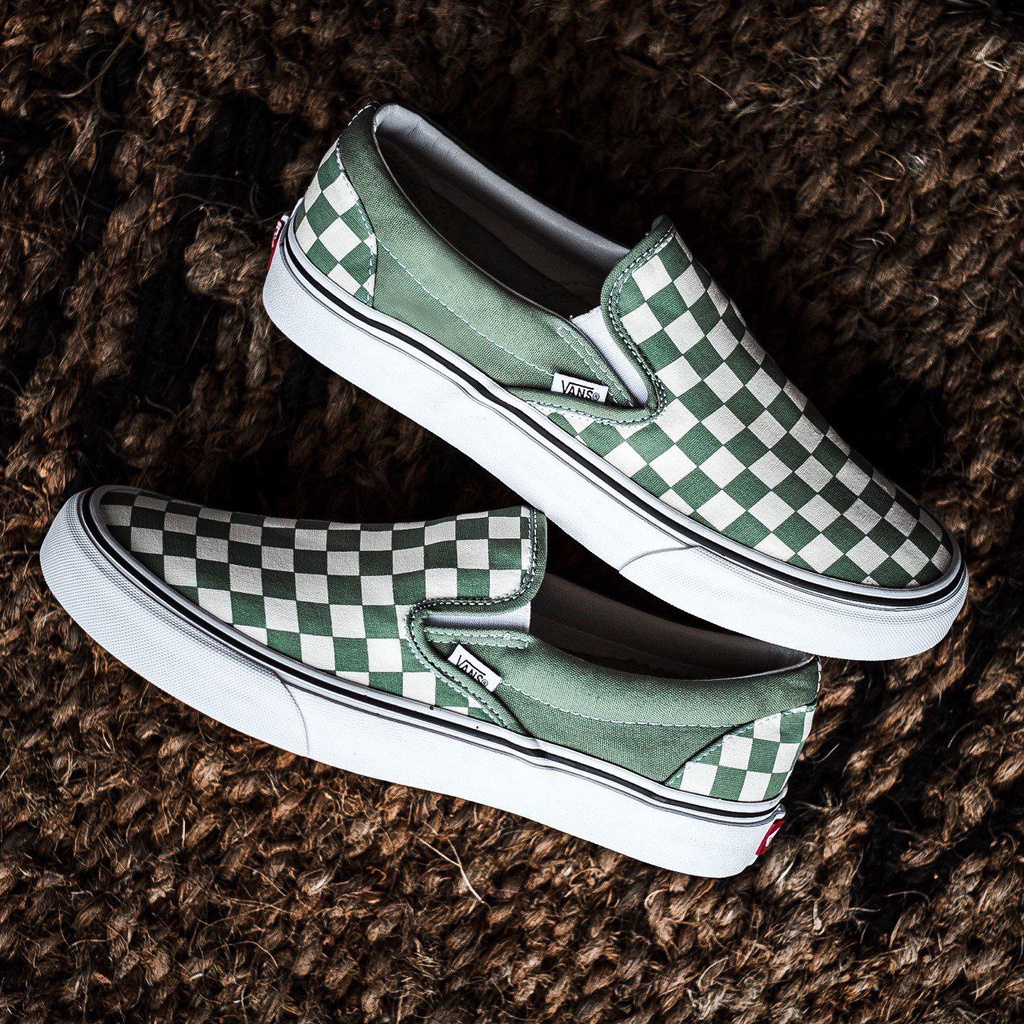 SALE DISKON! V4NS SLIP-ON CHECKERBOARD SHALE GREEN CLASSIC 100% ORIGINAL BNIB