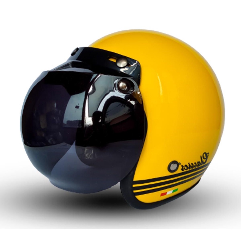 Helm Bogo Polos Classic KUNING Dewasa Kaca Datar/Kaca Cembung Hitam Bening Untuk Pria Dan Wanita Dew