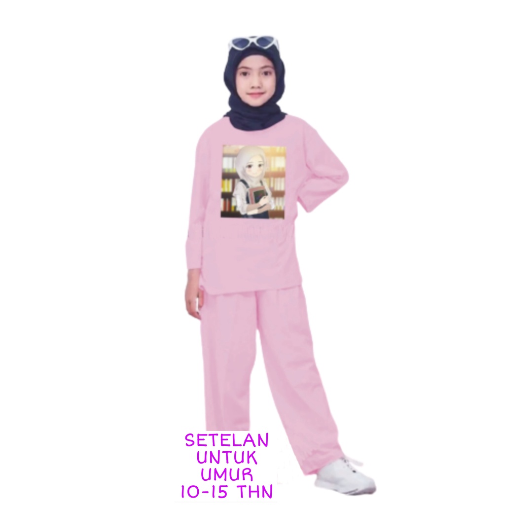 Setelan Anak Perempuan Remaja Bahan Kaos Babyterry Kaos Lengan panjang dan Celana panjang Oversixze XXL 10 11 12 13 14 15 Tahun . One Set Anak Perempuan Terbaru 2023 Viral Stelan Remaja Kekinian Setelan Baju Anak Tanggung K3