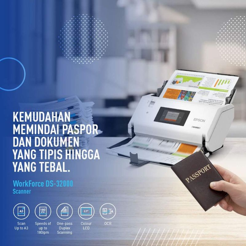 TKDN Epson WorkForce DS-32000 A3 Duplex Sheet-fed Document Scanner / A3 Duplex Sheet Fed Colour Scanner