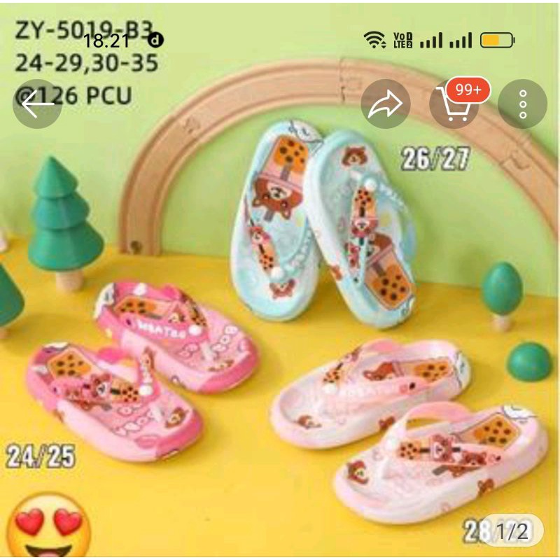 5019-B2 Sandal Jelly Jepit Anak Perempuan Karakter BTS 21/Boba Milk Tea KOREAmport Fashion