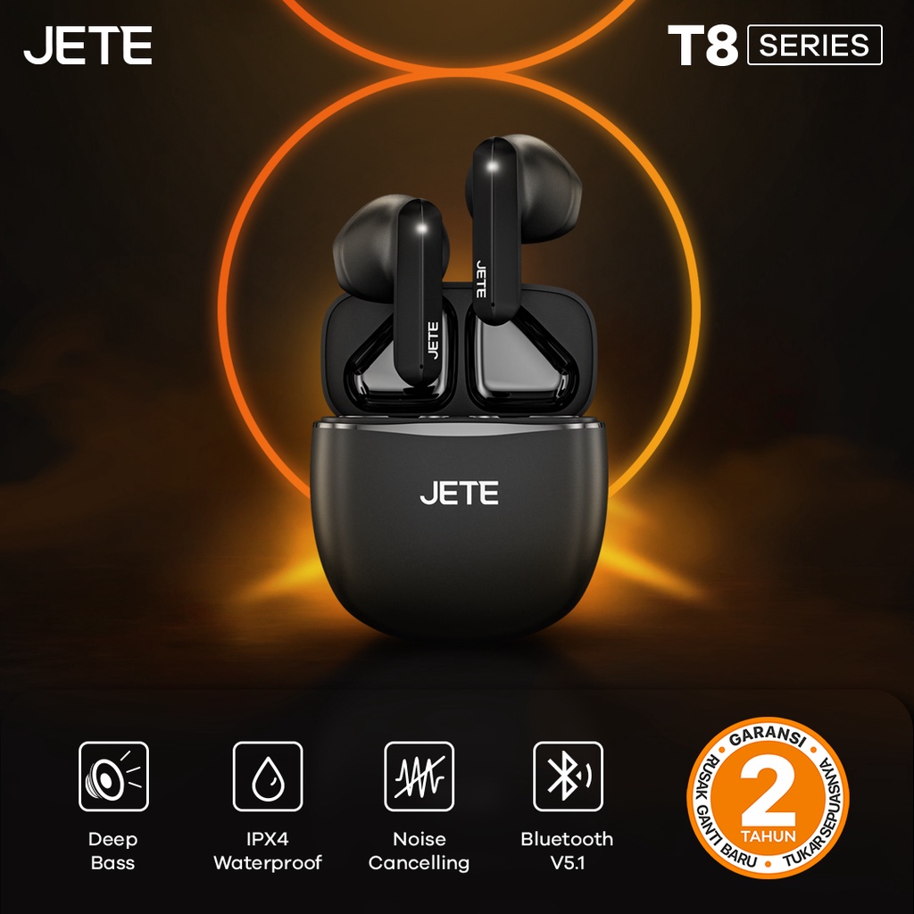 TWS Earbuds Headset Bluetooth JETE T8 - Garansi  2 Tahun