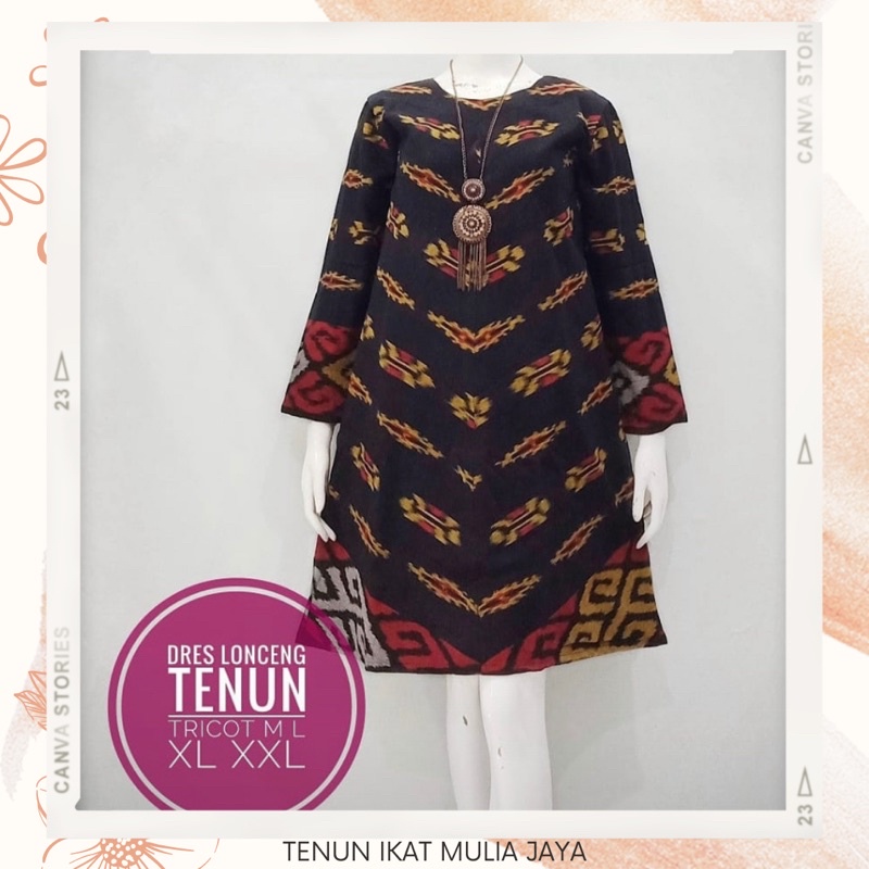 dress tunik wanita batik tenun premium hitam paruki sulawesi