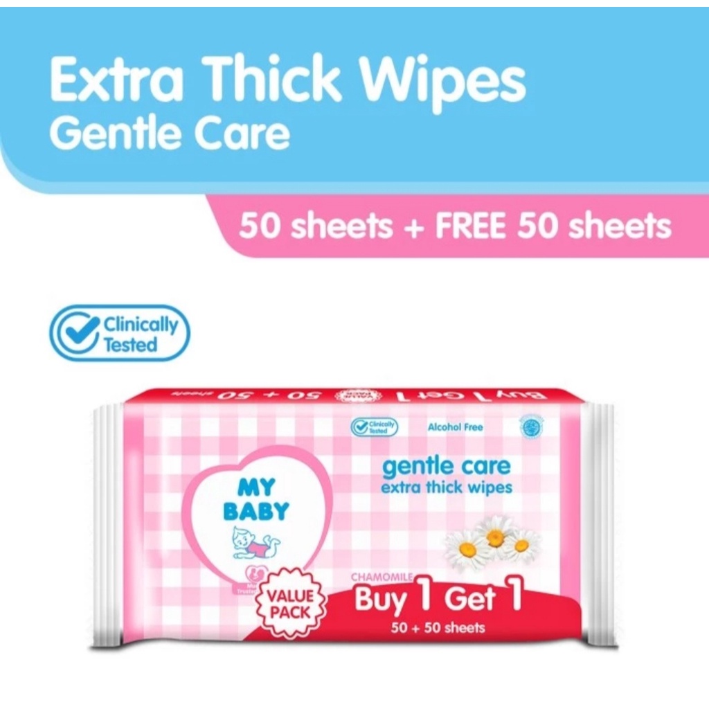 Tissu Basah /MY BABY Extra Care Wipes Antibacterial [50 + 50 Sheets]