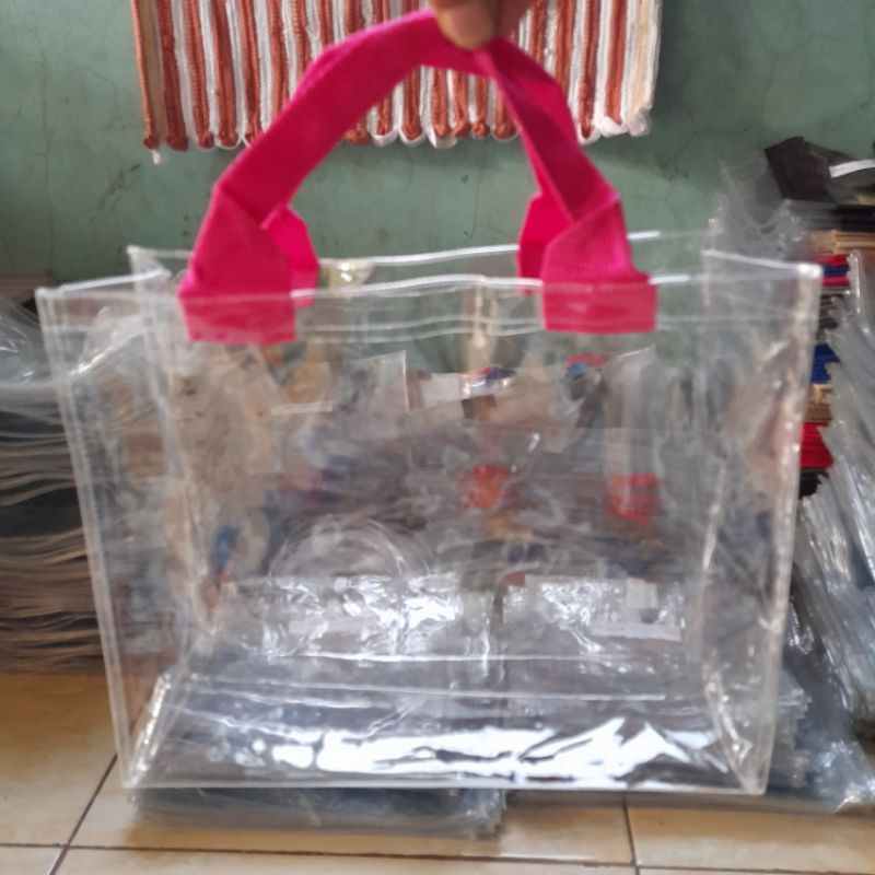 Tote bag tas mika transparan sakura ukuran 25X20x10