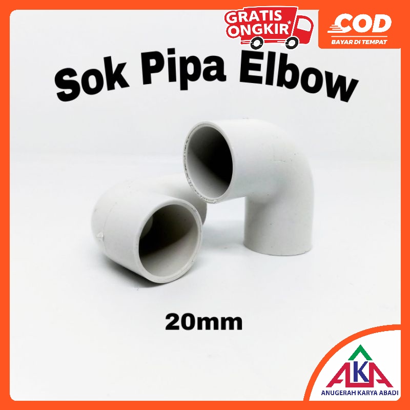 VISERO Sok Pipa Elbow Knee 20mm untuk Pipa Kabel Listrik Keni PVC Putih