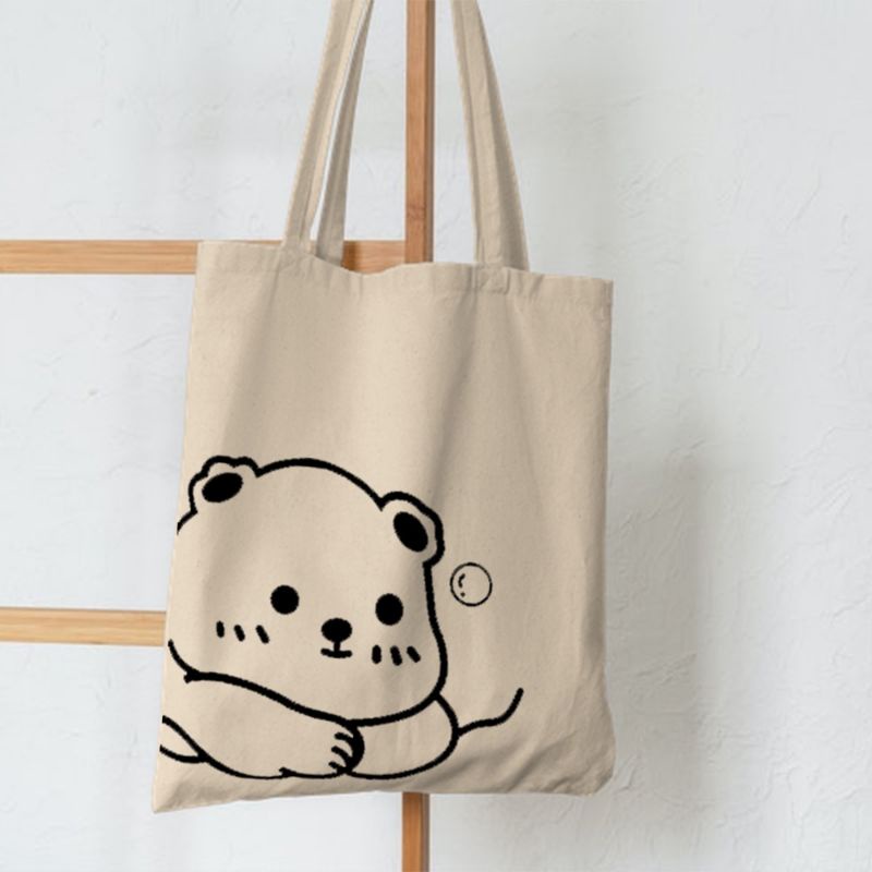 Totebag Pakai Resleting Hitam dan Cream Tas Sekolah Tas Kuliah