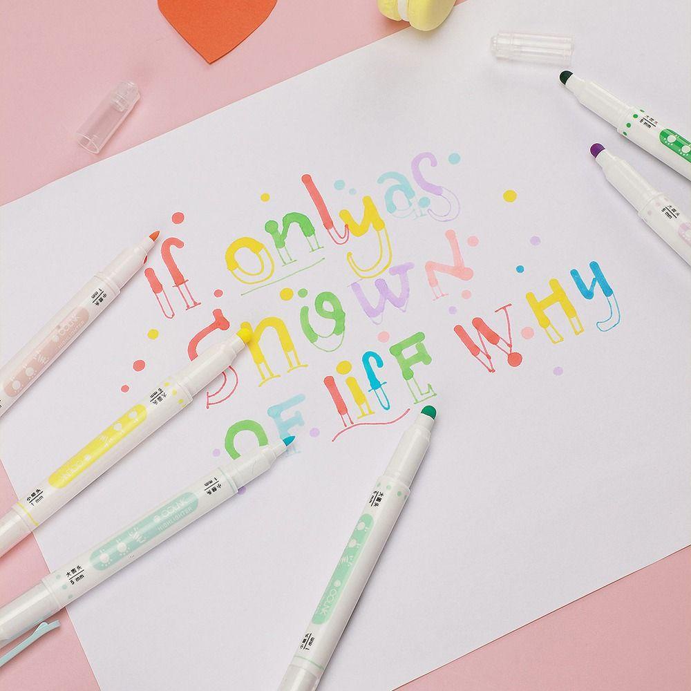 Mxbeauty Pulpen Stabilo 6Pcs/Set Perlengkapan Menulis Lukisan Berkepala Ganda Gaya Jepang Garis Tip Marker Pen Set Untuk Akun Manual Midliner Color Fluorescent Pens