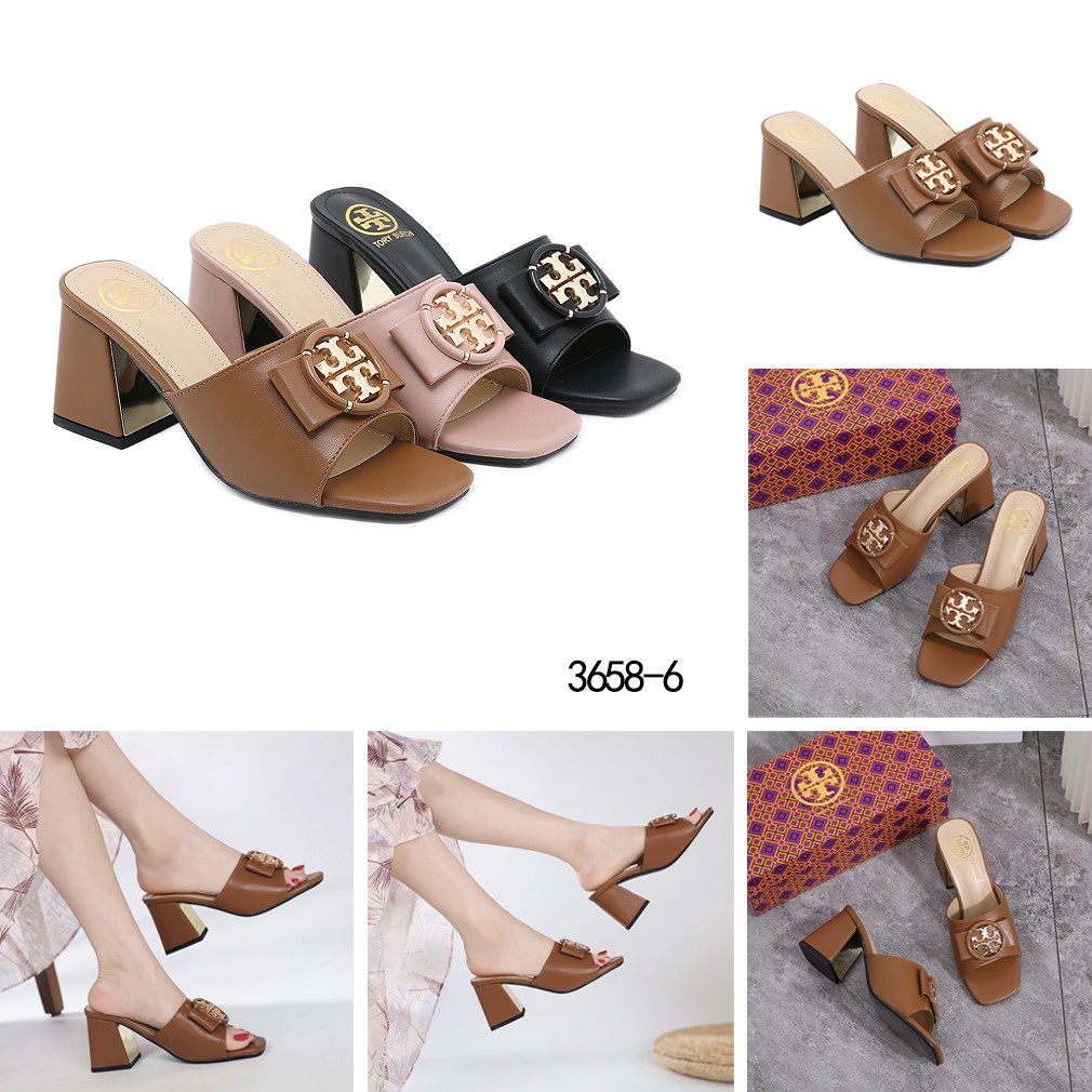 TB Ines Leather Logo Bow Heeled Sandals 3658-6