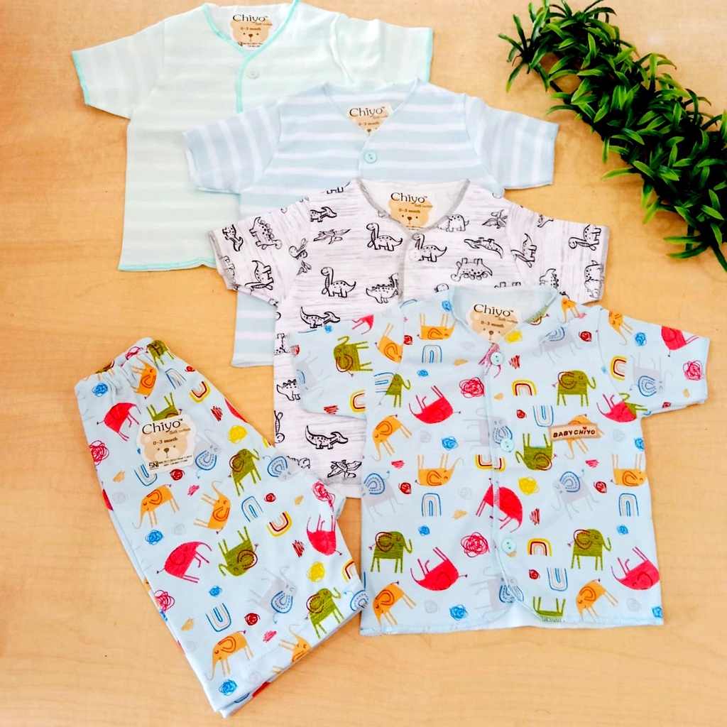 [Super Lembut] ChiyoBaby Set Baju Pendek + Celana Pendek Motif Seri Dino Size 0-3