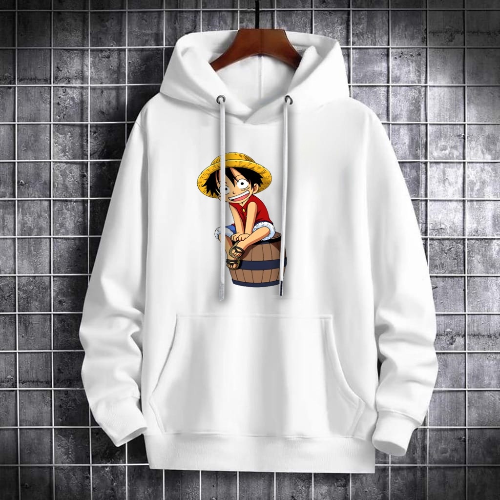 Sweater Jacket Hoodie Toonz Fashion Pria Karakter Anime Luffie Bahan Fleece Tebal