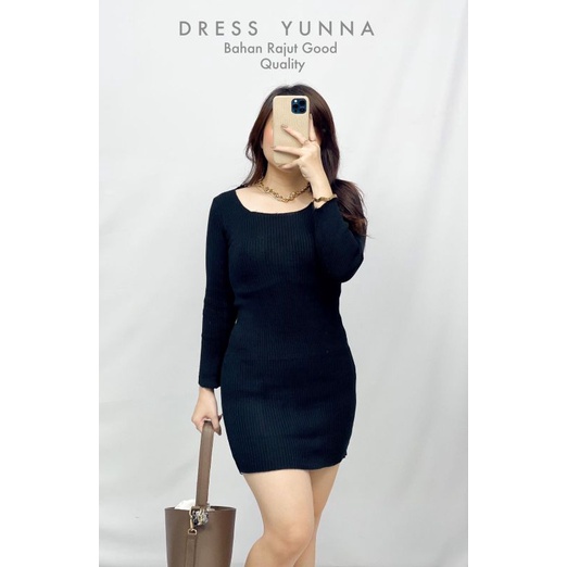 BAJU RAJUT DRESS YUNA // DRESS RAJUT LENGAN PANJANG // FASHION WANITA