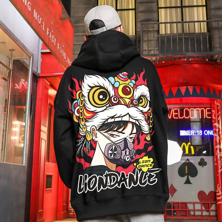 Sweater Hoodie LION DANCE Jumper Pria Wanita Bahan Fleece Tebal Ukuran S M L XL XXL XXXL