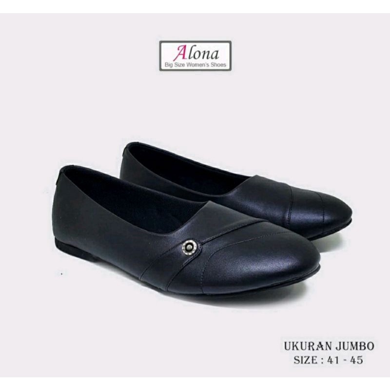 Flatshoes Big Size 41-45 / Sepatu Flat Balet Kulit JUMBO Sepatu Teplek Hitam, 41