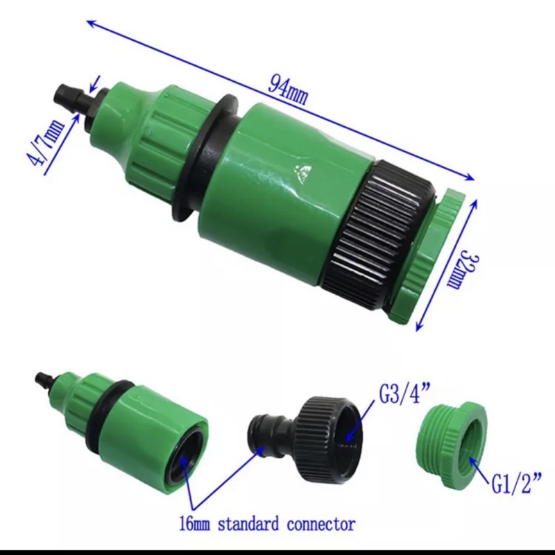 Adapter kran irigasi selang 7 &amp; 12 quick release connectors