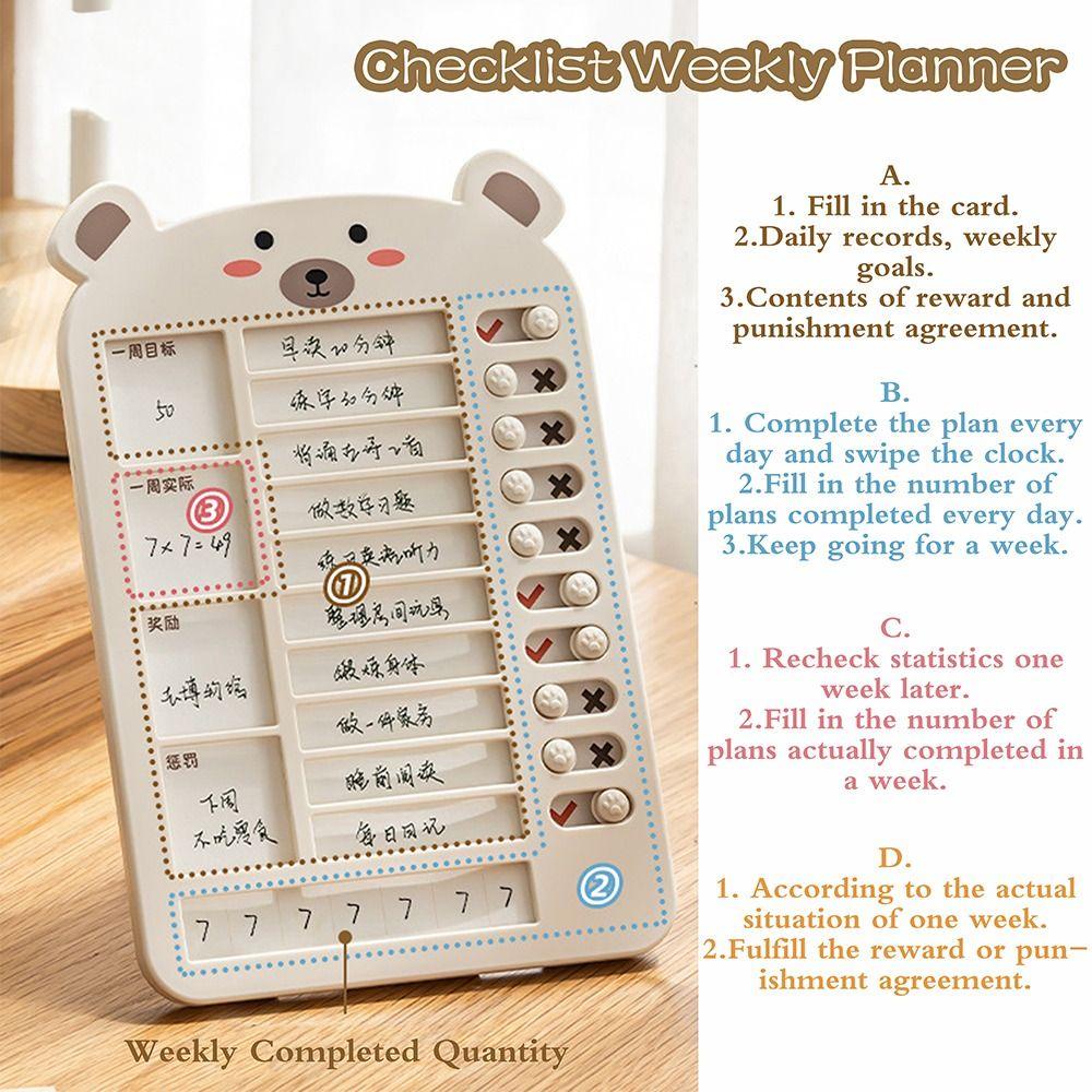 Preva Checklist Daily Planner Siswa Bear Shaped Reusable Jadwal Tugas Liburan Papan Paket Mingguan