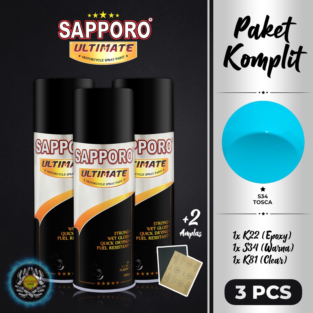 SAPPORO ULTIMATE S34 TOSCA CAT SEMPROT 400 ML CAT MOTOR AEROSOL PYLOX BIRU HIJAU TOSCA S 34 PILOKS PILOX PILOK DITON PREMIUM SAPORO SAMURAI SHOGUN MEDAN BINJAI SUMATERA