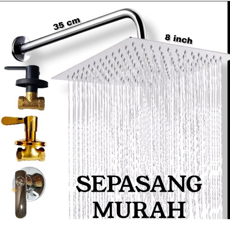 Paket Hemat Wall Shower Kamar Mandi Tanam Stainless + Kran Tanam Drad 1/2&quot;