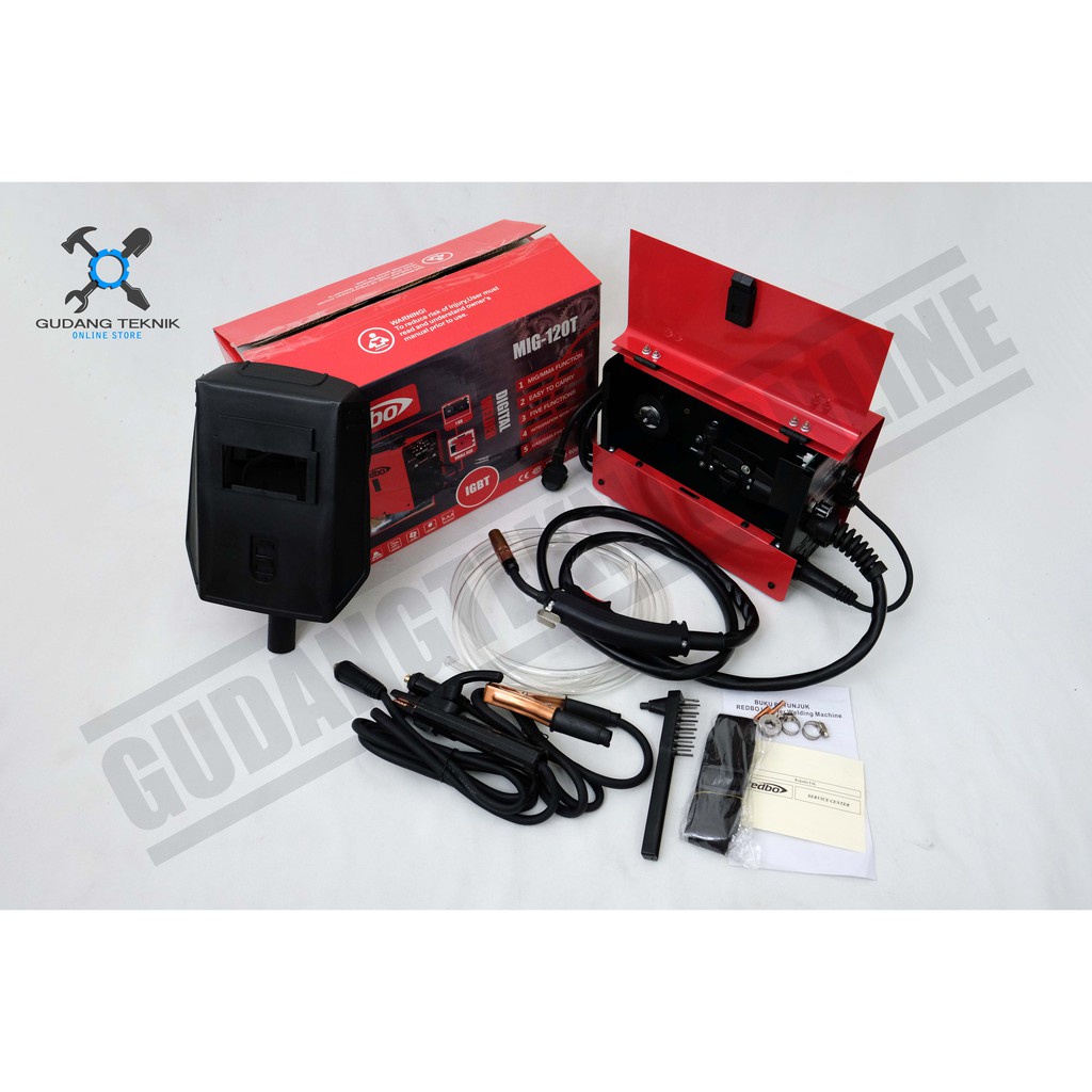 Mesin Las Inverter Welding 900Watt IGBT CO Flux Core Tanpa Gas CO2+KAWAT LAS MIG120T REDBO