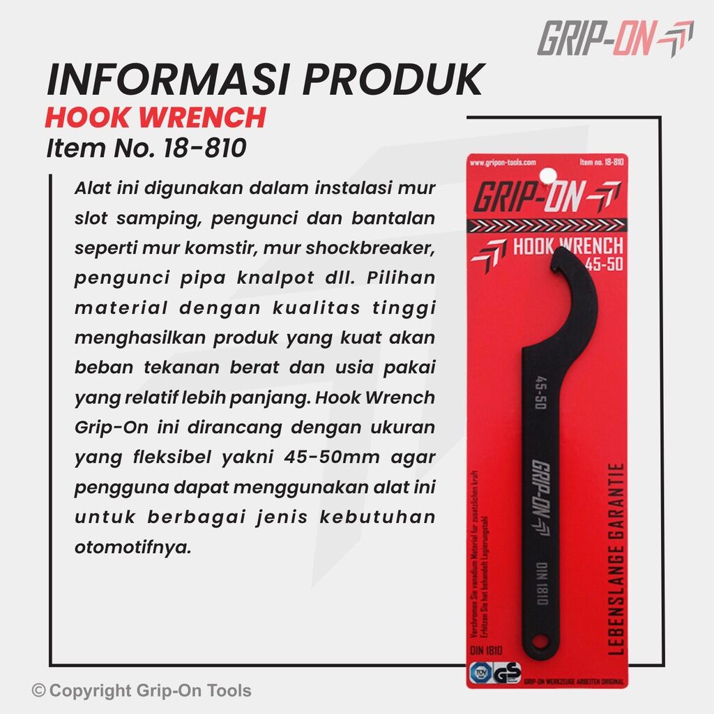 Grip-on Hook Wrench 45-50 mm Kunci Komstir Kait Universal