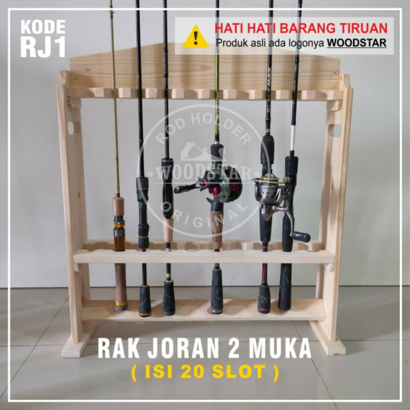 Jual Tempat Joran Rak Pancing Dua Muka Isi 20 Lubang Kayu Jati Impor ...