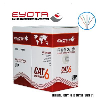 Cable lan Eyota 305 meter cat 6 6e utp 23awg gigabit 1Gbps ethernet network - kabel internet rj45 roll cat6 305m 1000Mbps