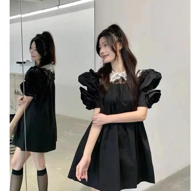 Mini Dress Sexy Wanita Import/ Fashion Dress Cotton Mix Brokat Renda Storolandari