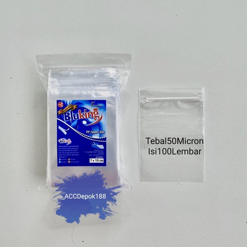 PLASTIK PP KLIP SNACK ZIPLOCK 7X10 CM MEREK BLUKING ISI 100 LEMBAR TEBAL 50 MICRON