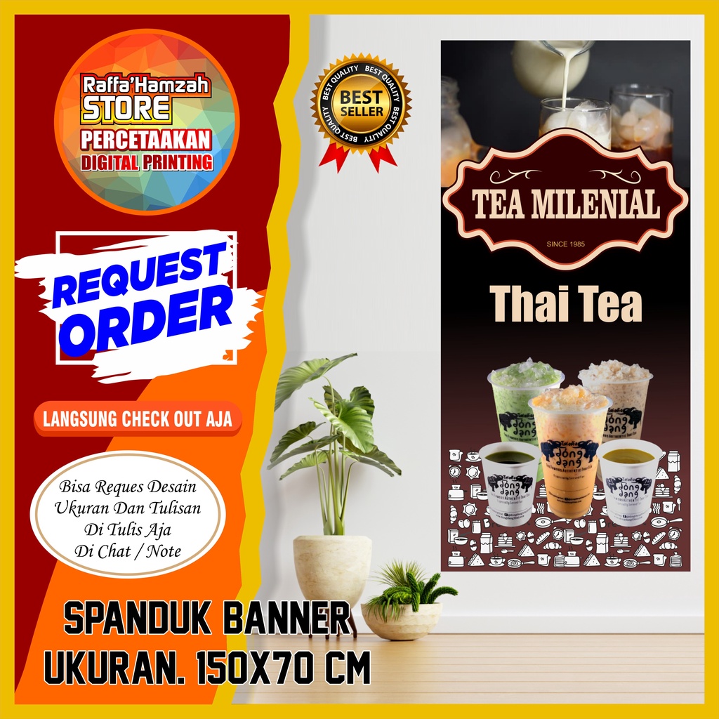 Jual Spanduk Banner Berdiri Minuman Thai Tea Boba Milkshake Dll Size