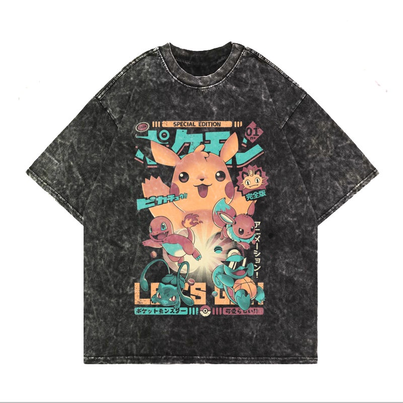 Kaos Washing Oversized Vintage T-shirt " Pikachu Pokemon" Washed Tee