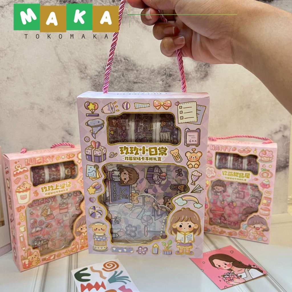 

paket sticker dan washi tape JBE SCV sticker anti air stiker vinyl solatip mini perlengkpan DIY peralatan journaling