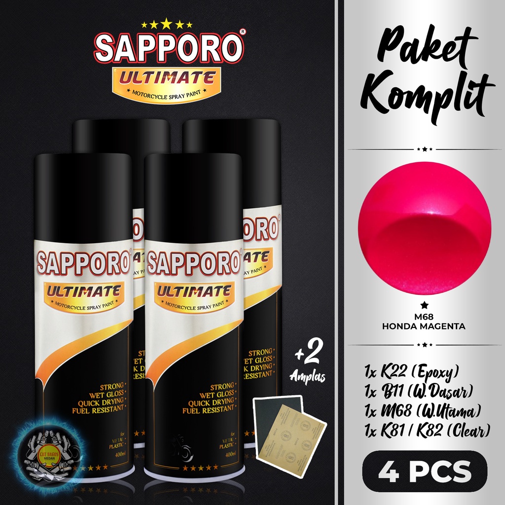 PAKET M68 HONDA MAGENTA SAPPORO ULTIMATE CAT SEMPROT 400 ML CAT MOTOR AEROSOL PYLOX M 68 PINK TUA ME