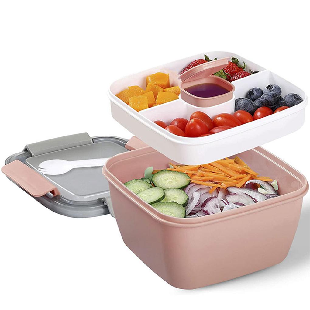 Mangkok Salad Dengan Kompartemen Wadah Rias Microwave Makanan Buah Kotak Makan Anti Bocor Set Peralatan Makan Piknik Kerja Kantor
