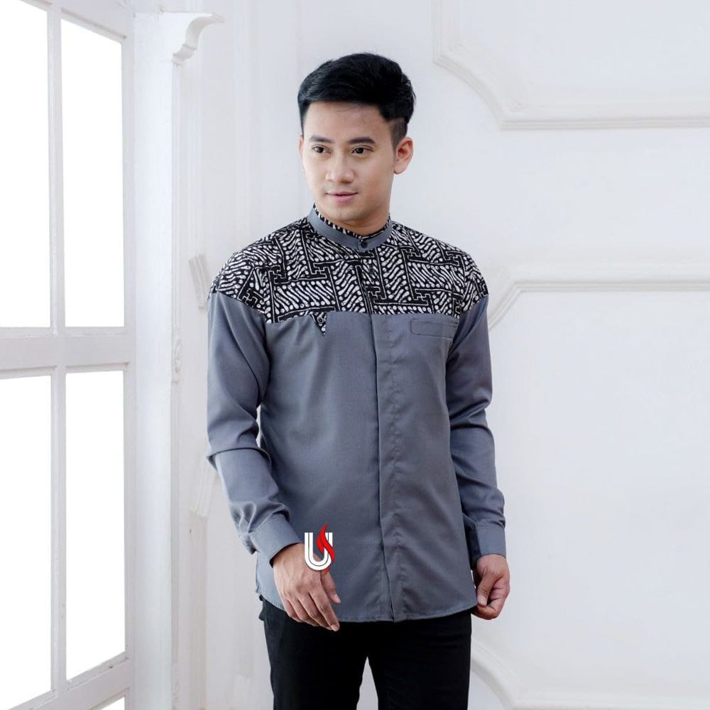 Baju Koko Pria Dewasa Kombinasi Batik Motif Falcon Lengan Panjang