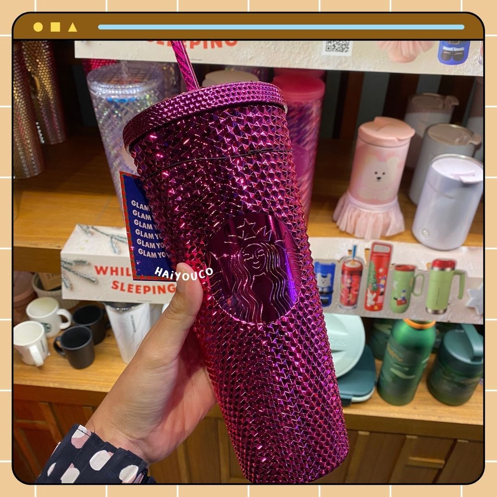 Tumbler Starbucks Holiday Christmas Studded Bling Cup / Tumbler Studded Bling Cup Pink Fanta