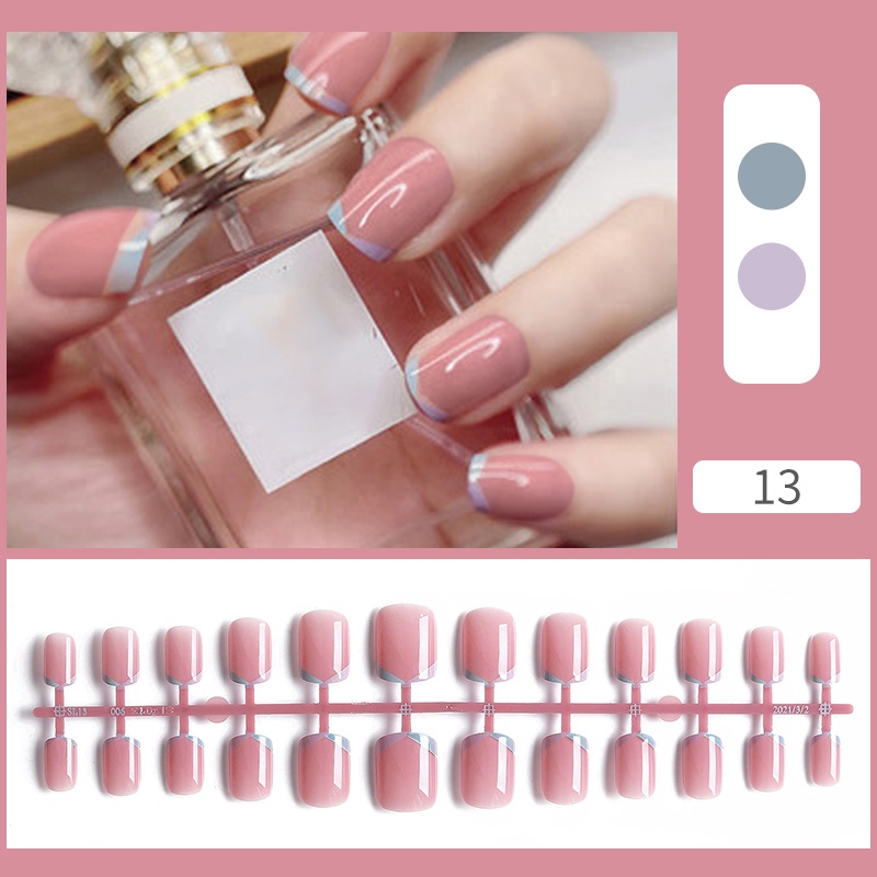 24pcs/set Hitam Emas Garis Tekan Pada Kuku Palsu Penutup Penuh Buatan Wearable Nail Beauty Tips Naked French White Fake Nails Art