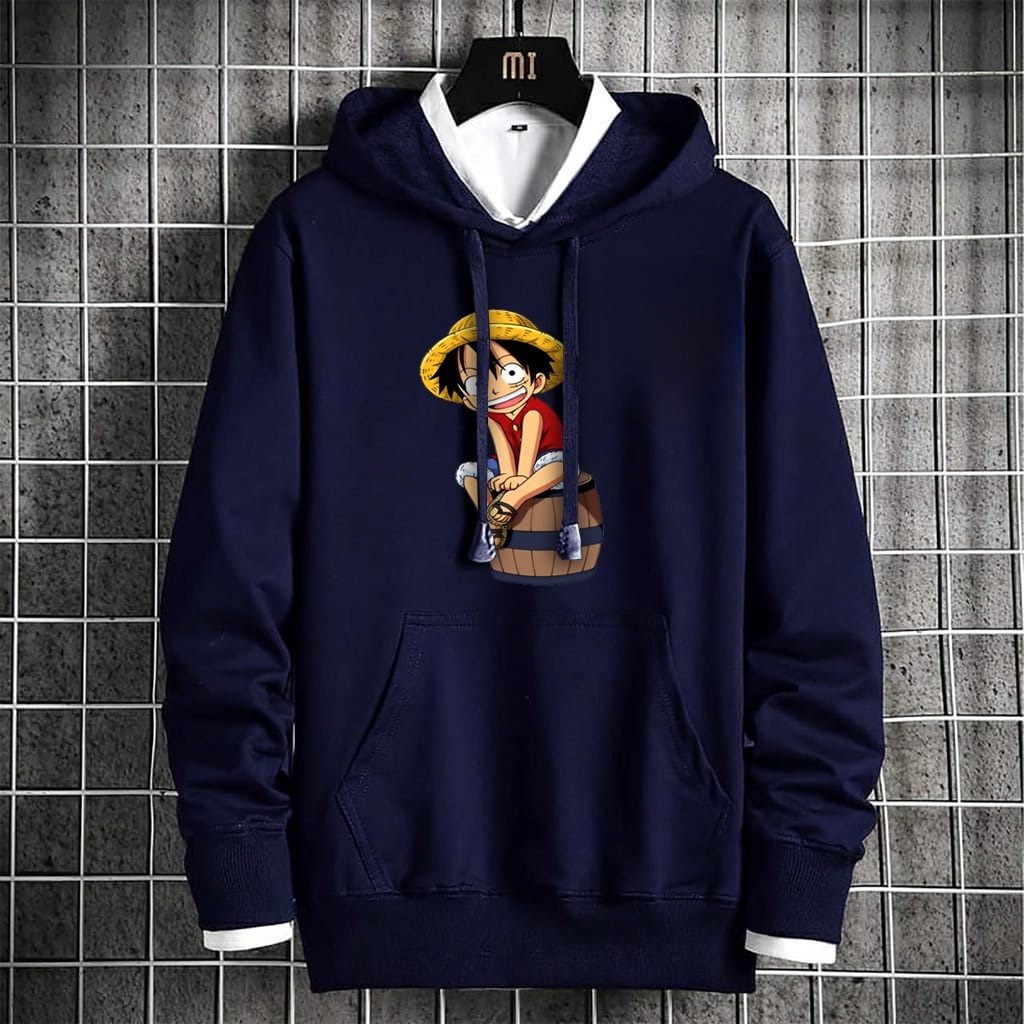 Sweater Jacket Hoodie Toonz Fashion Pria Karakter Anime Luffie Bahan Fleece Tebal