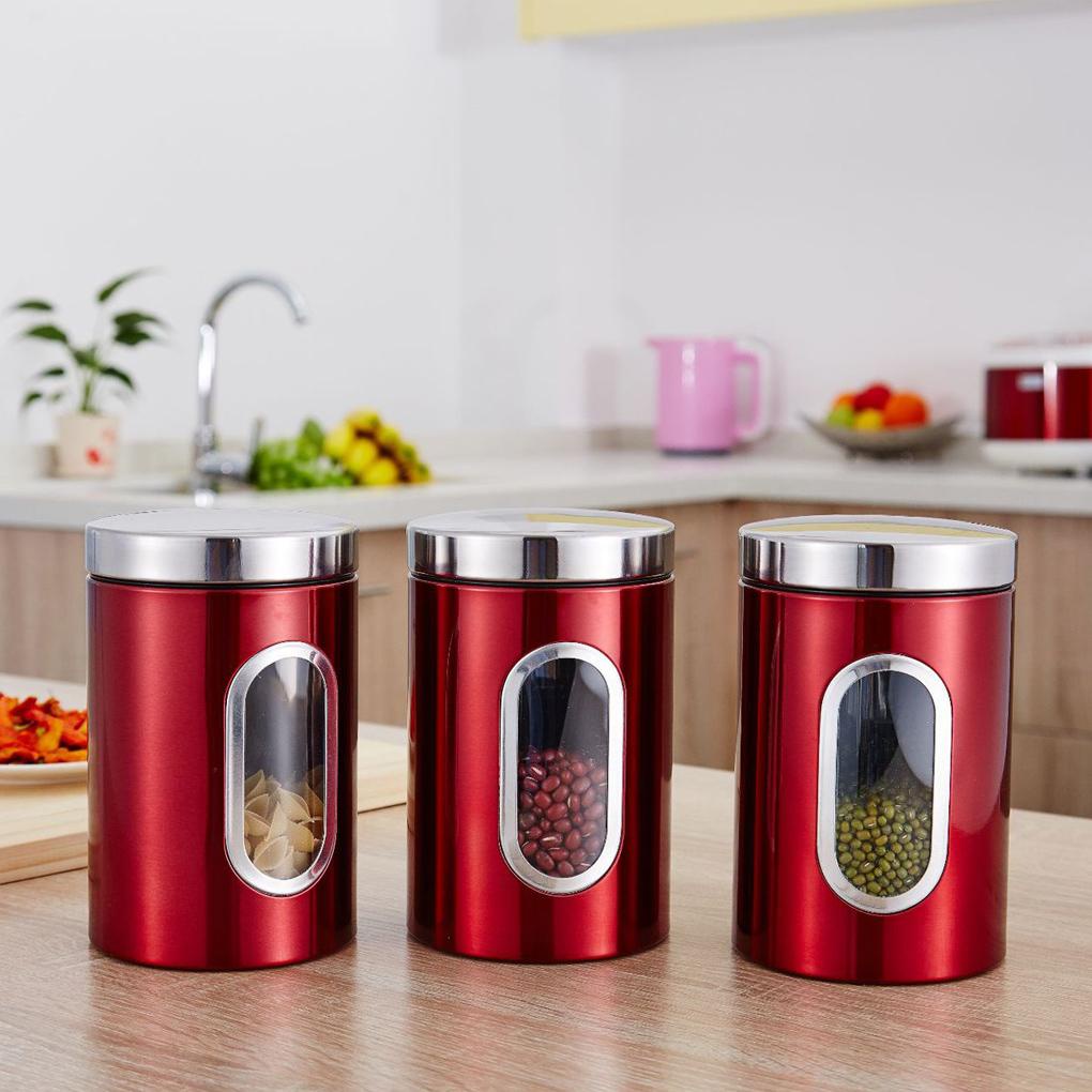Toples Penyimpanan Stainless Canister Dry Food Dispenser Toples Dapur Untuk Visible Teh Kopi Bijian Kedap Udara Anti/ -Korosi 1pcs