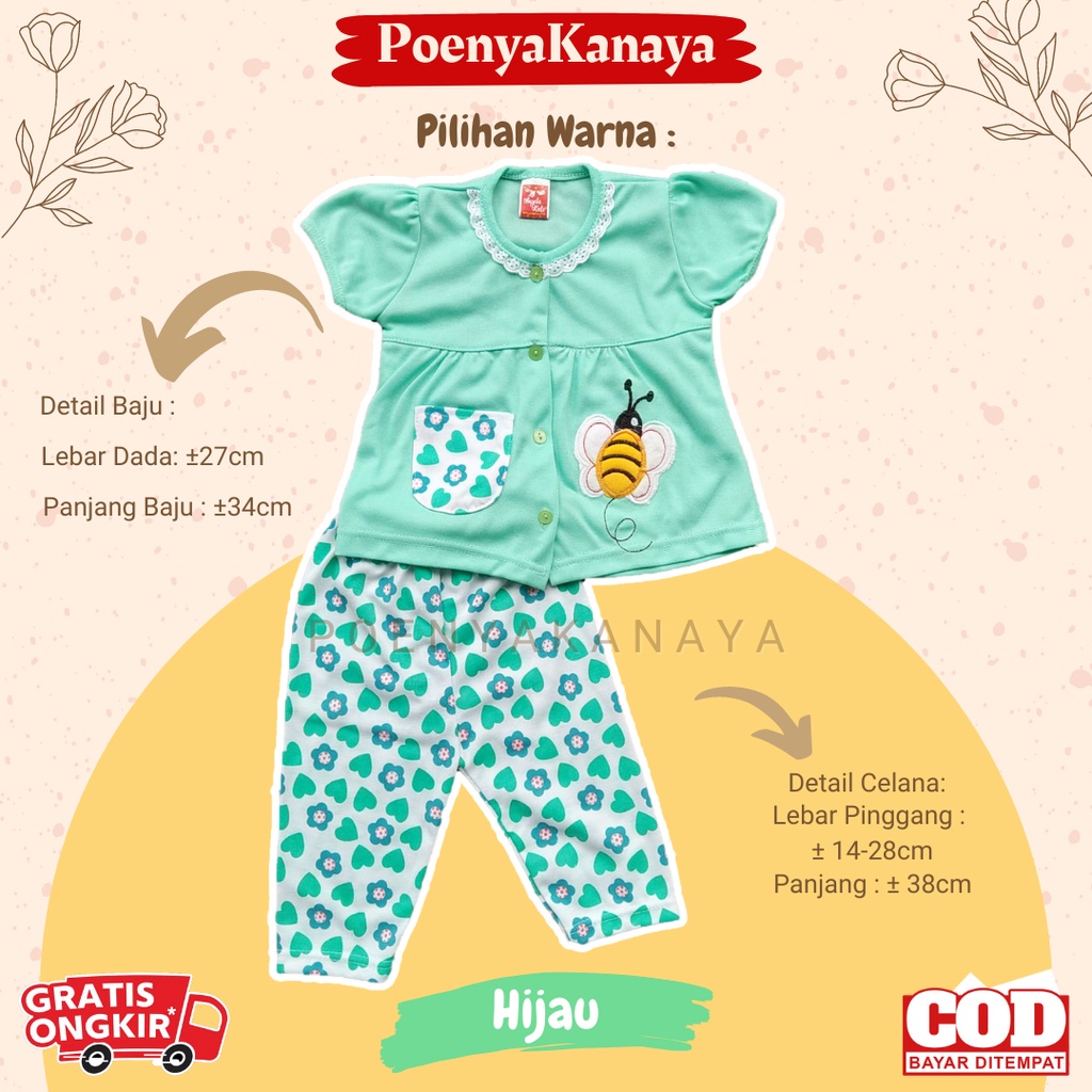 Setelan Baju Bayi Piyama Bayi Pendek Perempuan LEBAH BORDIR Angela Kids Size 6-18 Bulan SPY29