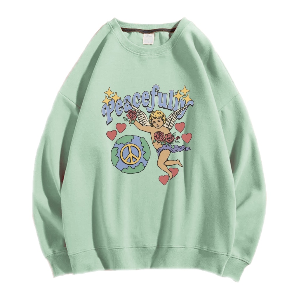 PEACIFULLY SWEATER CREWNECK PRIA WANITA Size M-XXL GAWA